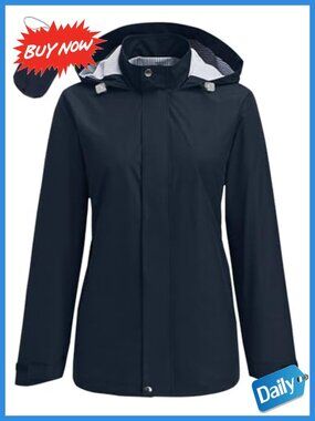 Women's Waterproof Hooded Packable Rain Jacket Lightweight Trench Raincoat